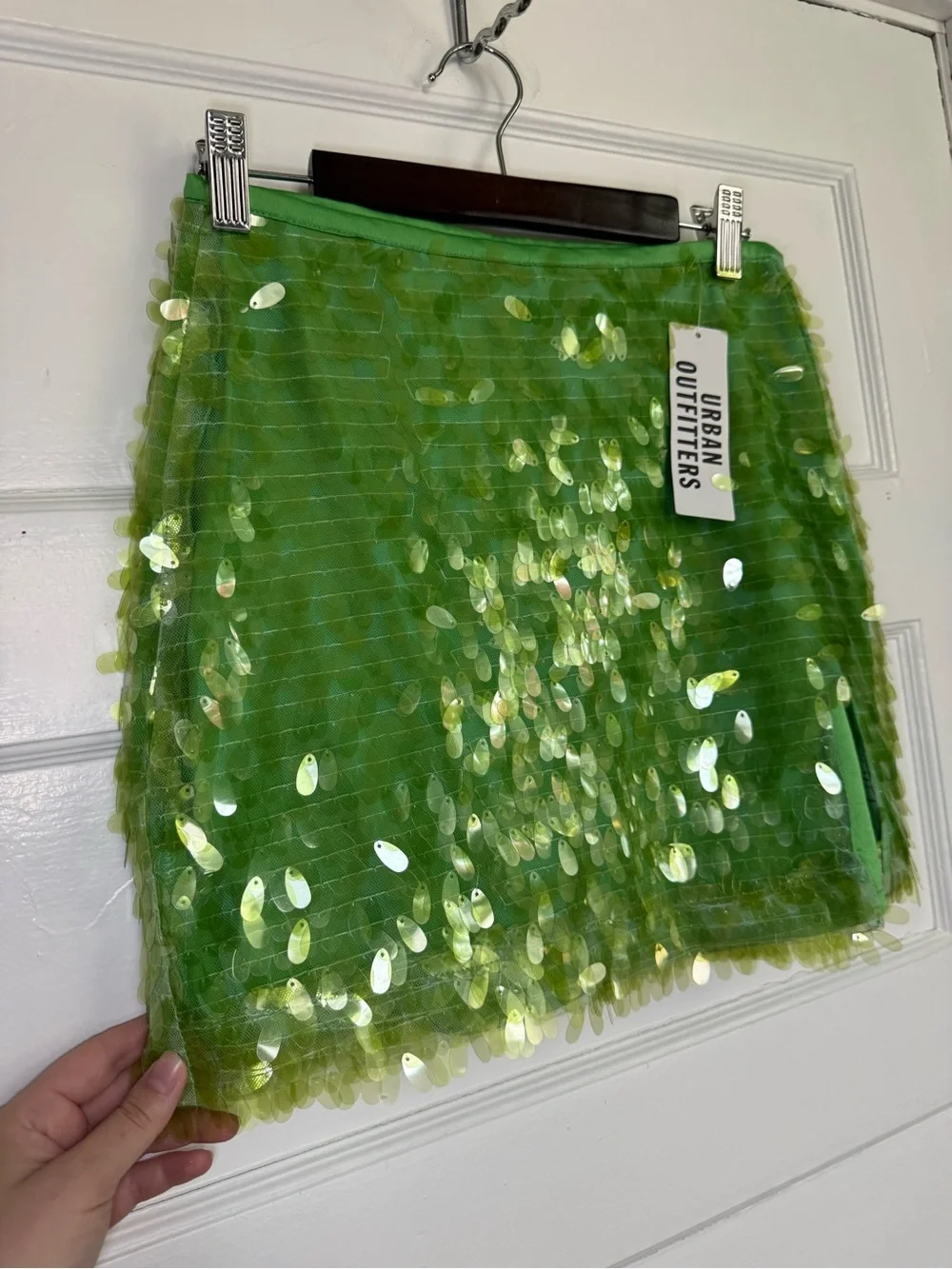Urban Outfitters Lime Green Sequin Mesh Mini Skirt Pixie Chic Y2K Festival S